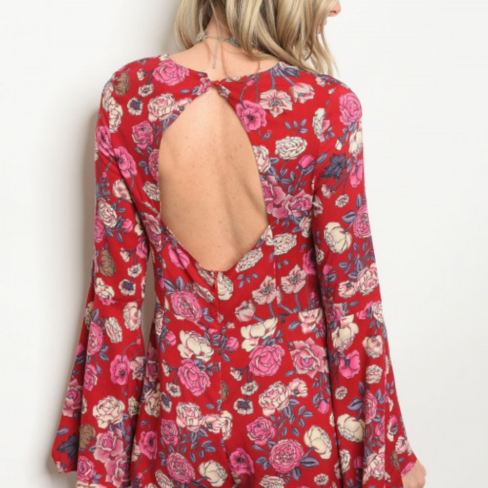 BURGUNDY W/ ROSES ROMPER - Picture 2 of 2